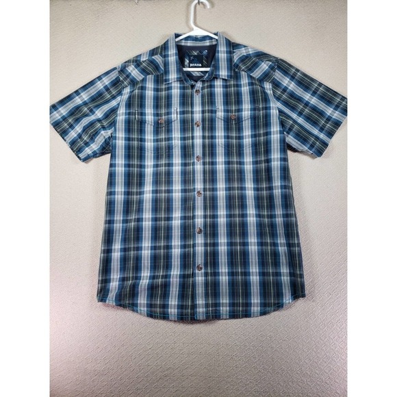 Prana Shirt Mens XL Multicolor Plaid Short Sleeve Button Up Collared Classiccore - Picture 1 of 10